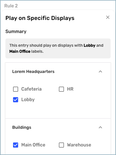 Play Rules drawer - labels selected