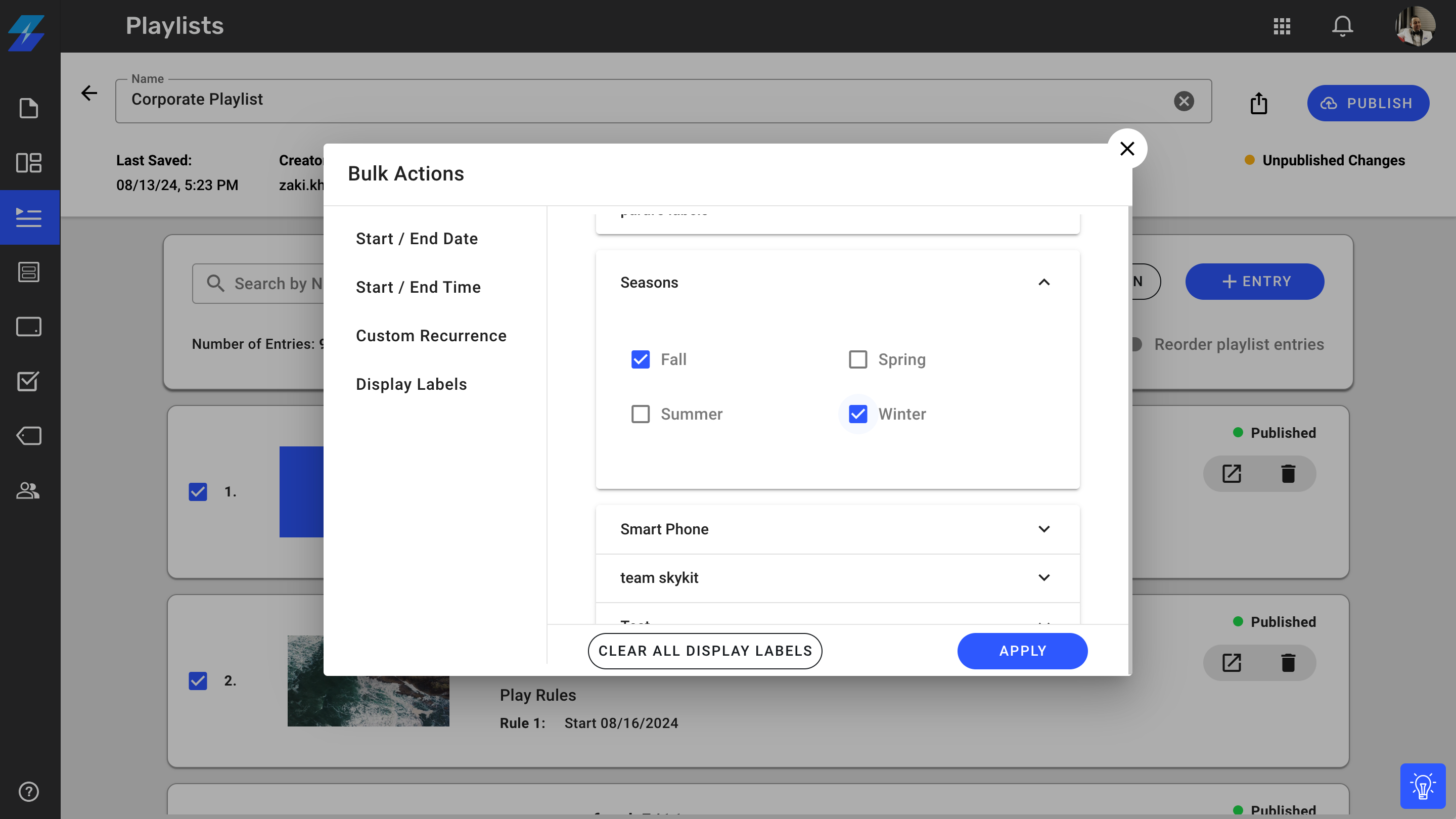 Managing Playlists in Skykit Beam
