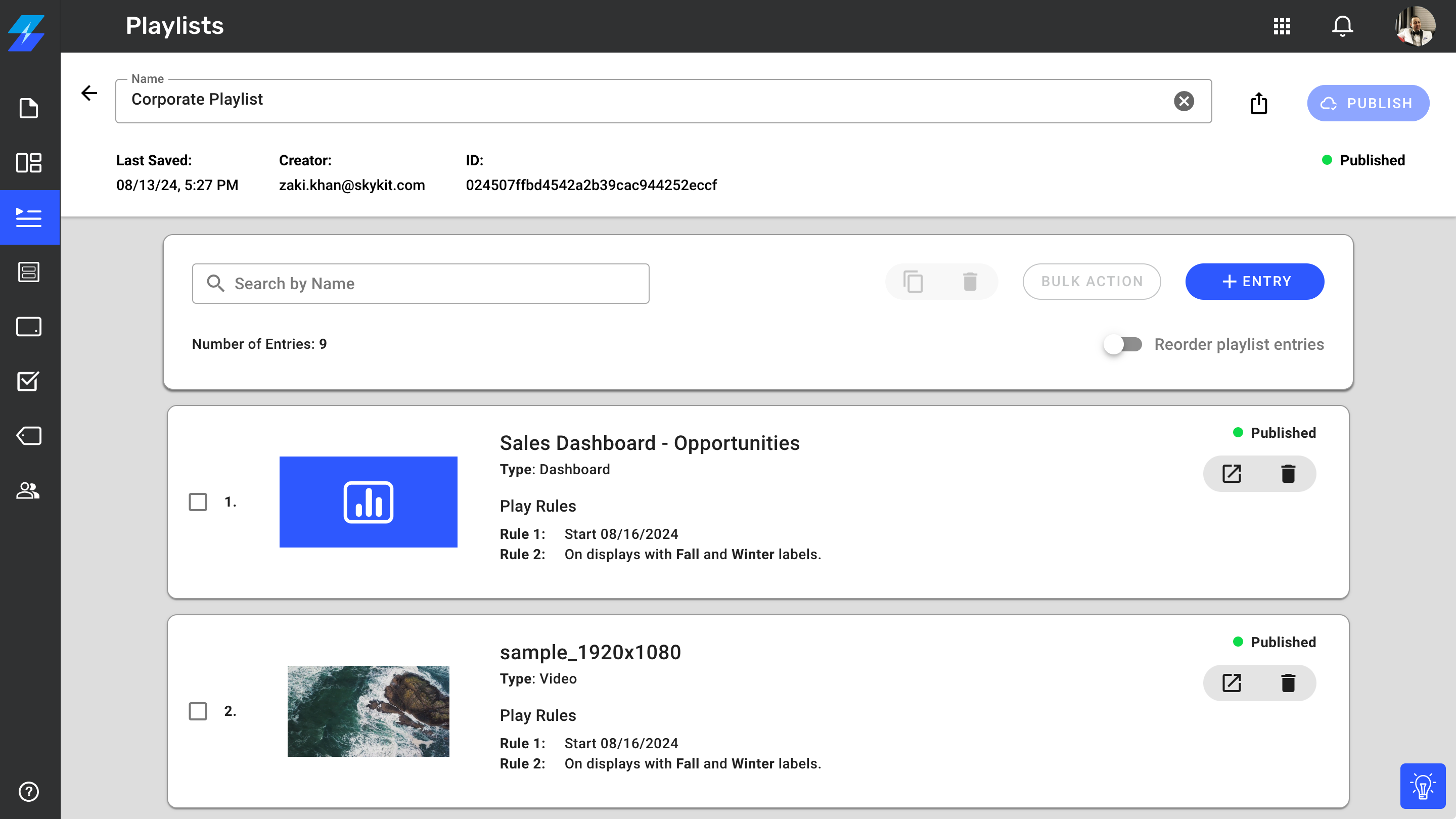 Managing Playlists in Skykit Beam