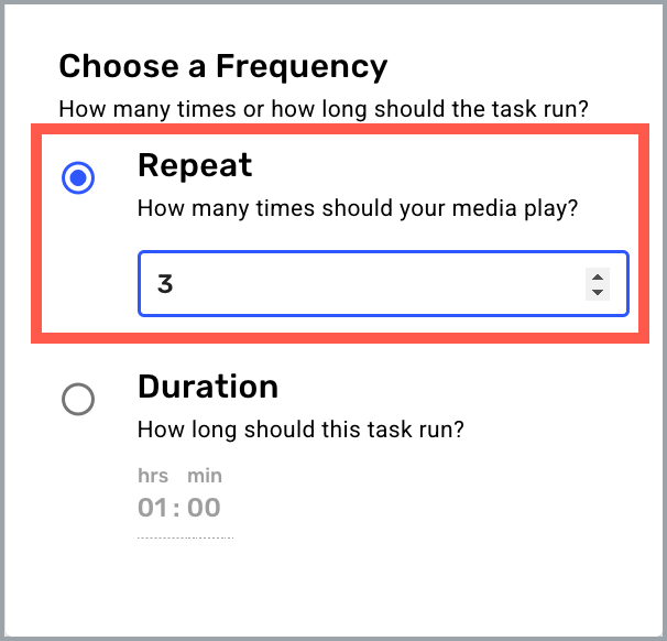 Tasks Settings drawer - Repeat frequency highlighted