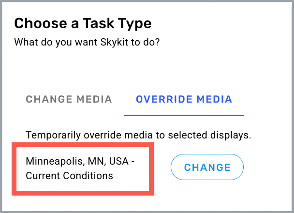 Tasks Settings drawer - override media highlighted