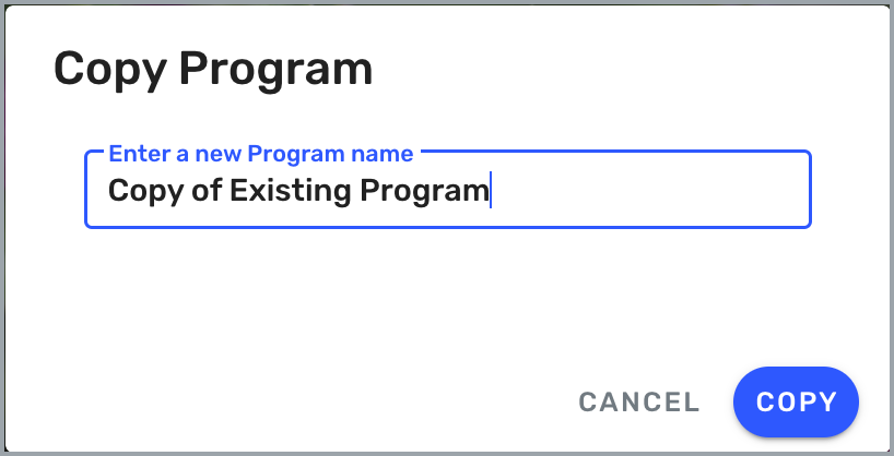 Copy Program pop-up window