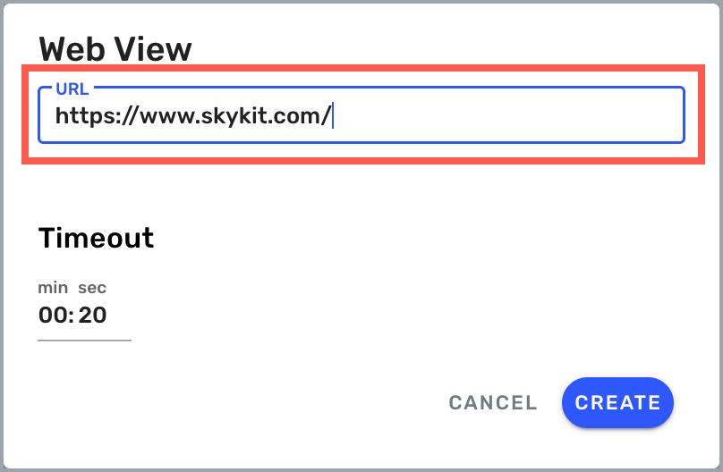 Web View Settings - URL field highlighted