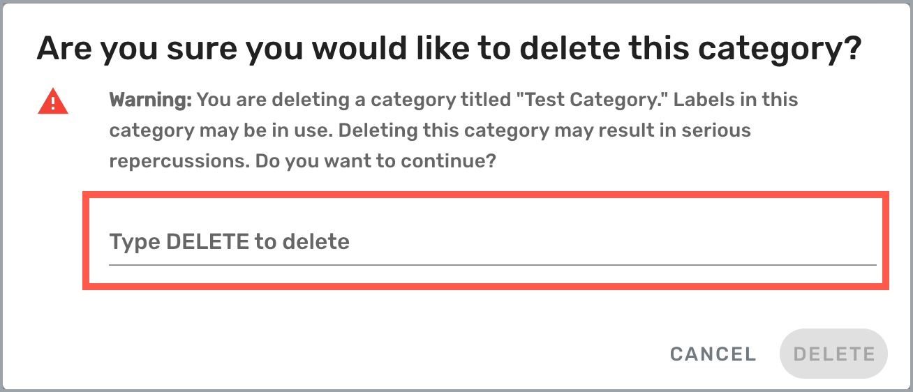 Second confirmation window asking you to type DELETE to confirm deletion