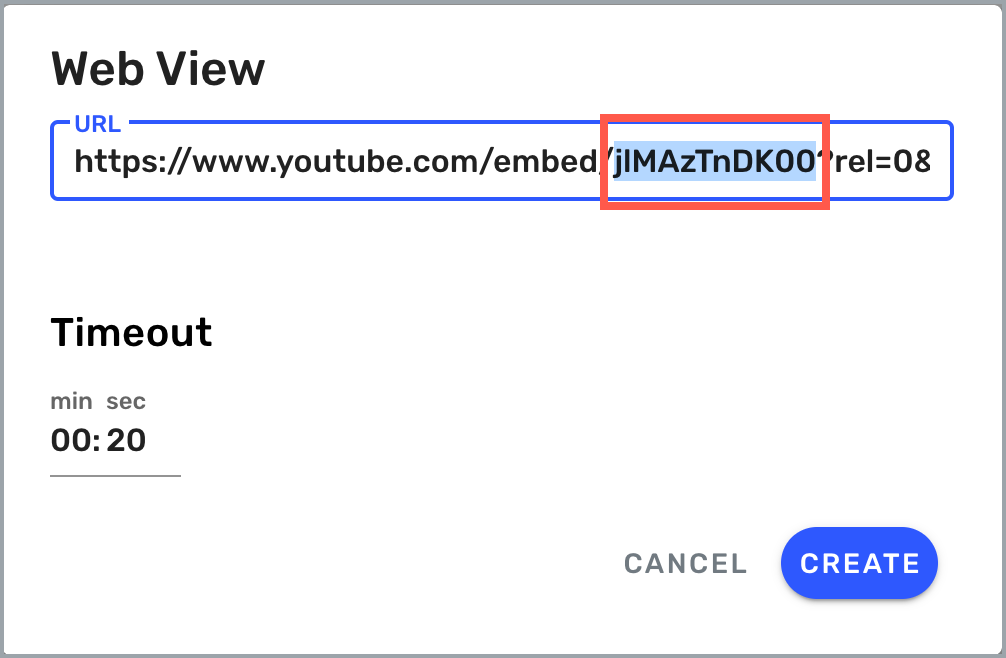 Web View settings - video ID in URL highlighted