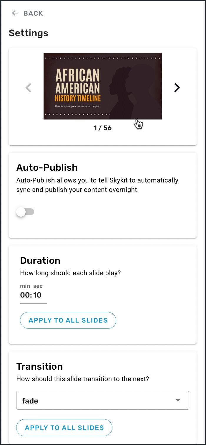 Google Slides settings drawer