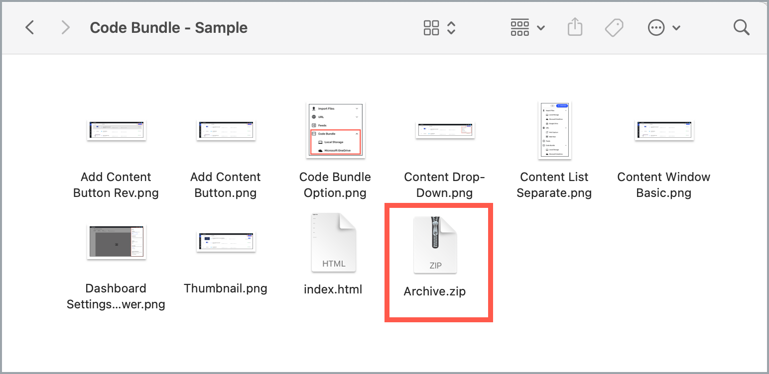 Code Bundle folder - Archive.zip highlighted