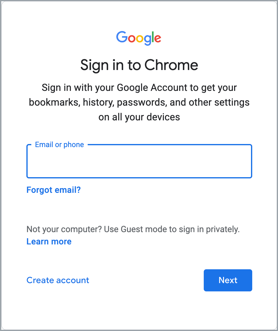 Chrome Sign-In Window 