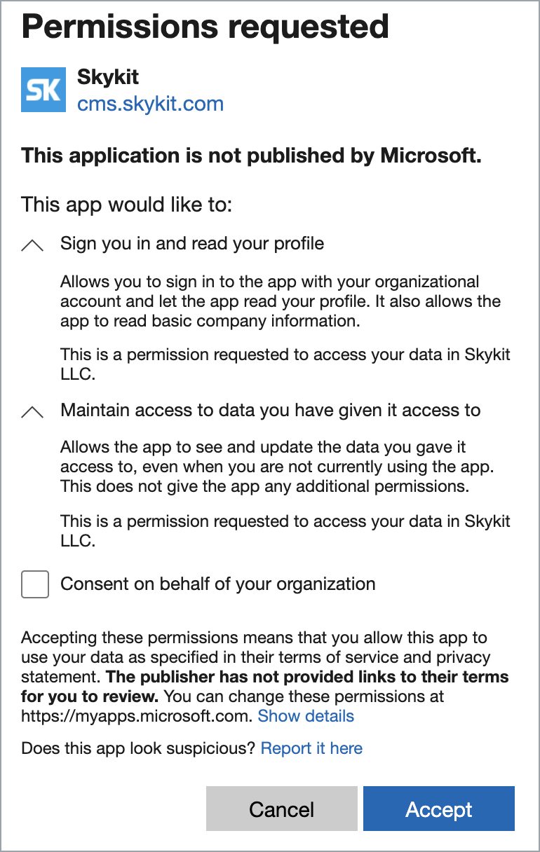 Requested permissions