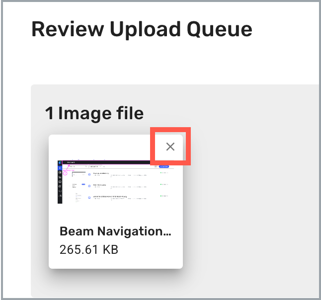 Review Upload Queue window - X (Exit) highlighted