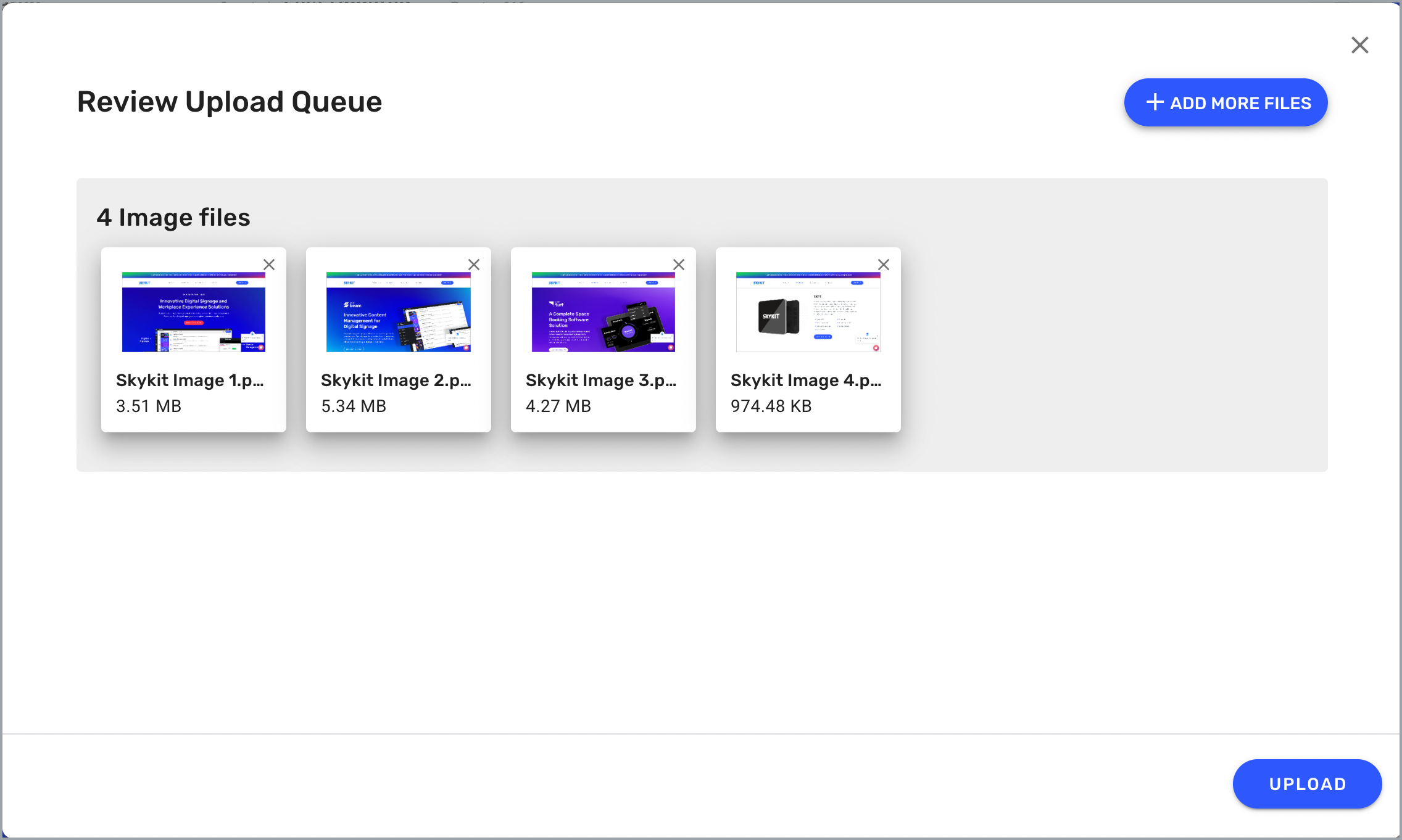 Review Upload Queue window showing images in queue