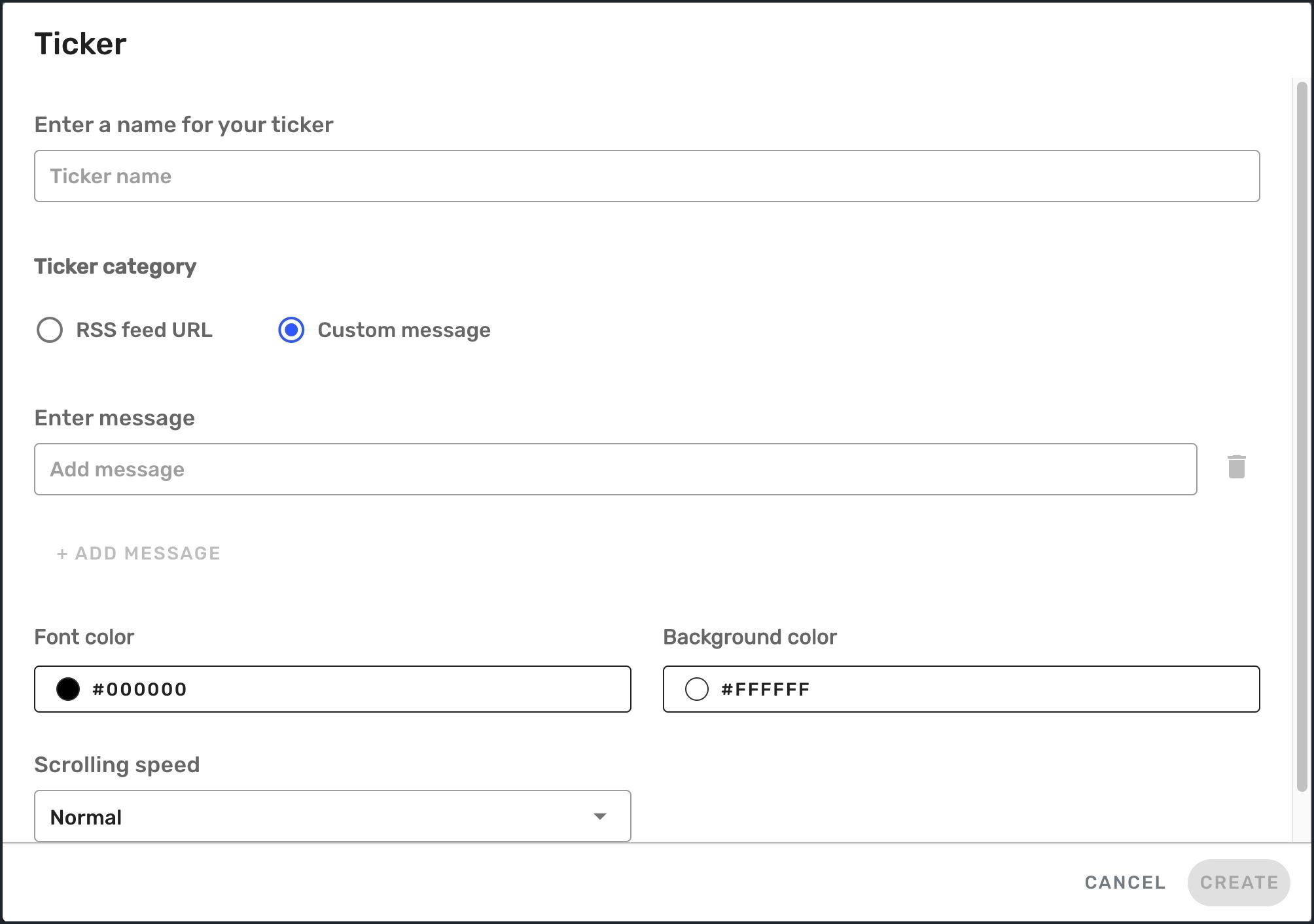 Custom Messages Ticker Settings window