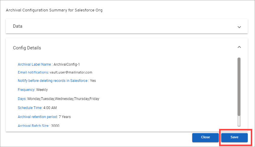 Configuration summary for salesforce org