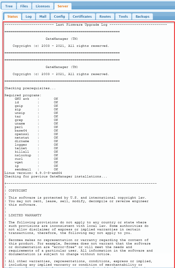 GateManager firmware upgrade log