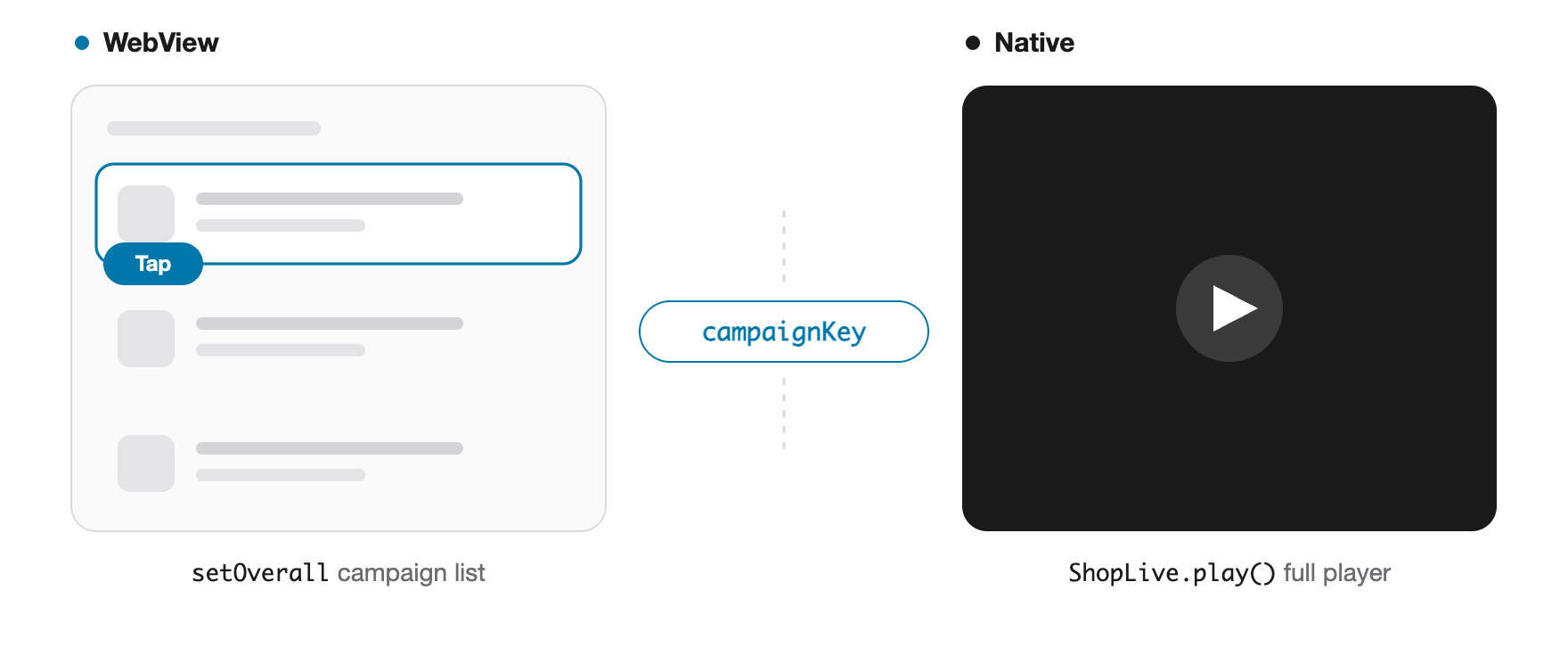 Only campaignKey is passed from the webview campaign list to native, which opens the full player