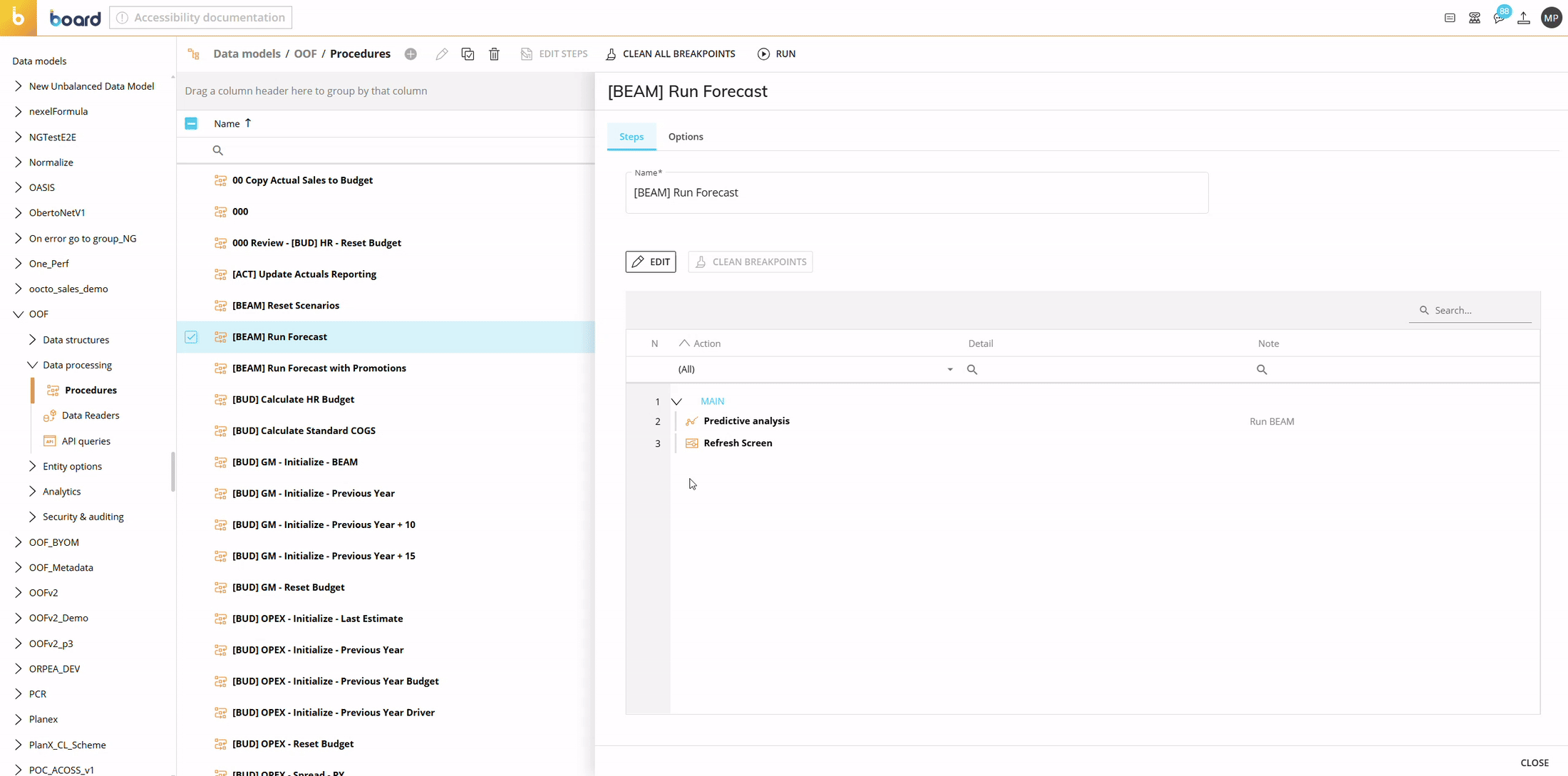 How to set a breakpoint when editing a Procedure in a Data Model.