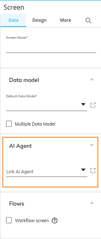 User interface showing data screen with AI Agent selection options highlighted.