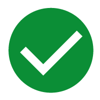 A green circle with a white tick mark  Description automatically generated