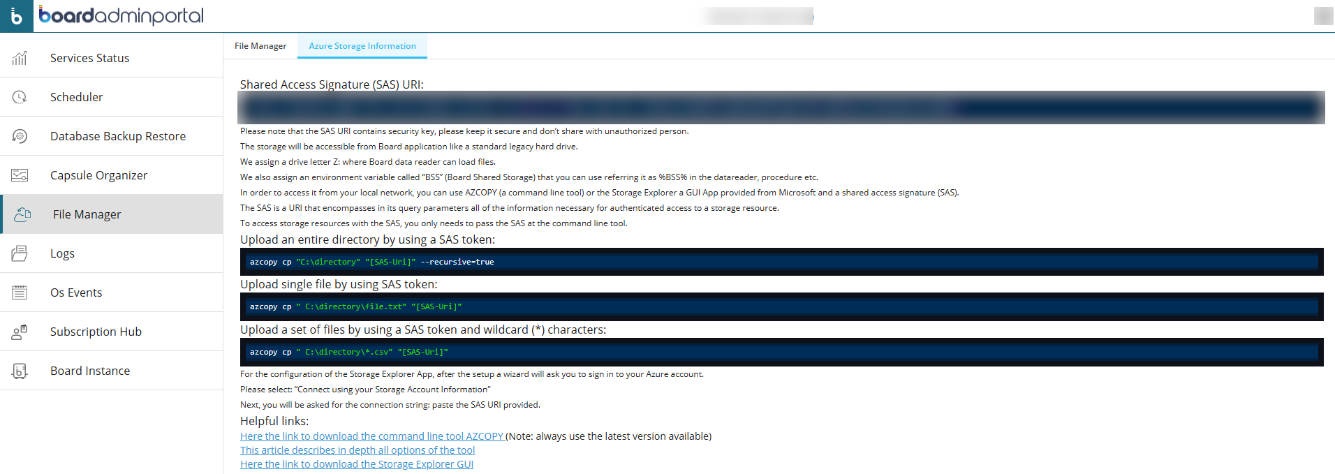 Instructions for using SAS tokens in Azure Storage with AZCOPY commands.