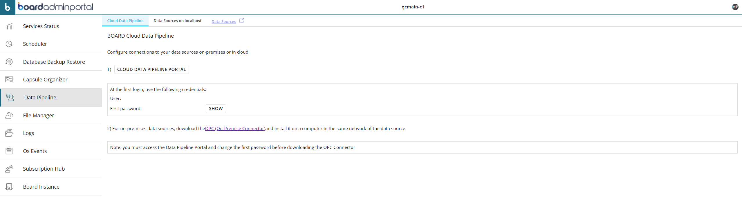 Instructions for configuring BOARD Cloud Data Pipeline and accessing data sources.