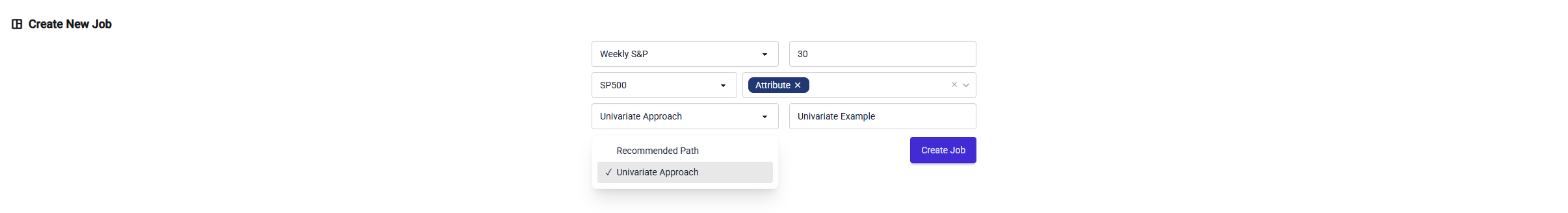 Form to create a new job with various input fields and options.
