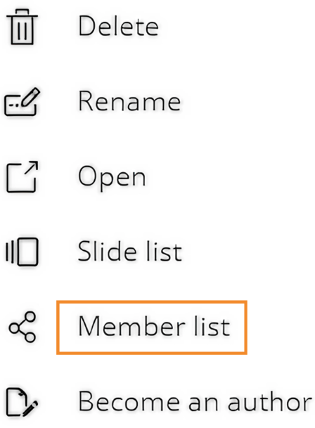 Menu options including a highlighted 'Member list' for user management.