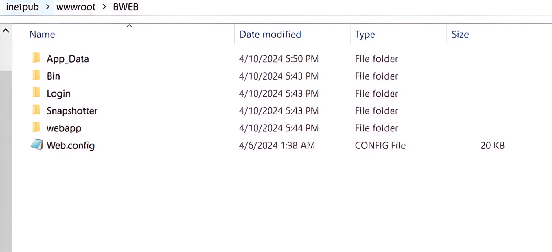Directory listing showing folders and a config file in a web server structure.