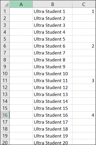 Allocate a large number of students to groups using Excel  1