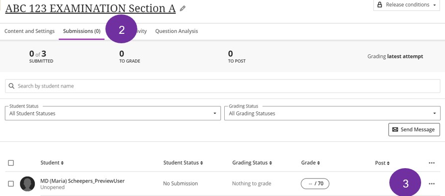 Assessment Submissions tab