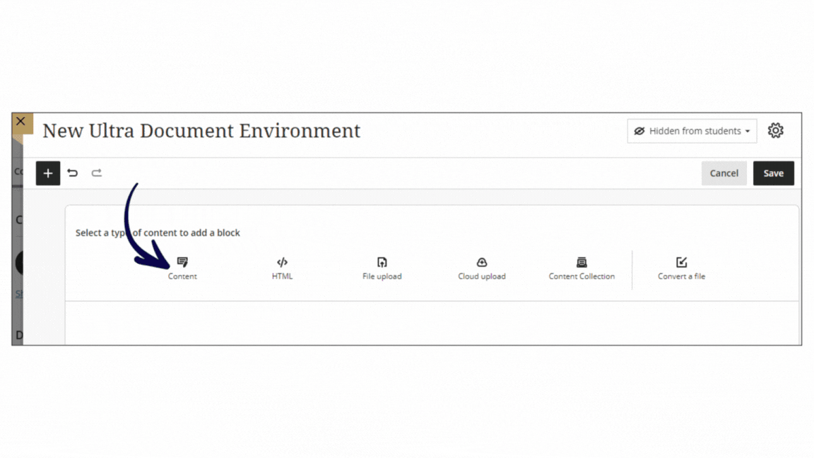 Animated gif to explain how to move content blocks on the Ultra Document