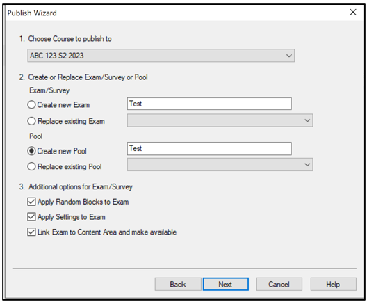 Respondus course and settings