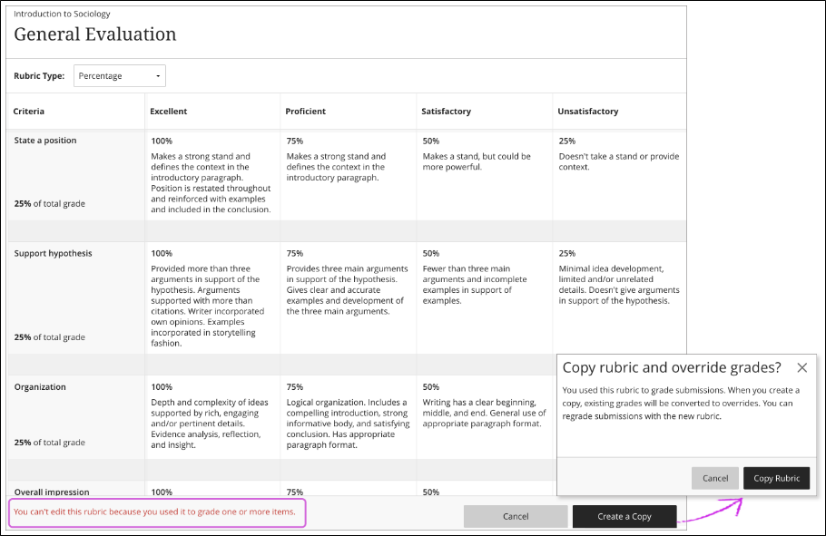 copy rubric