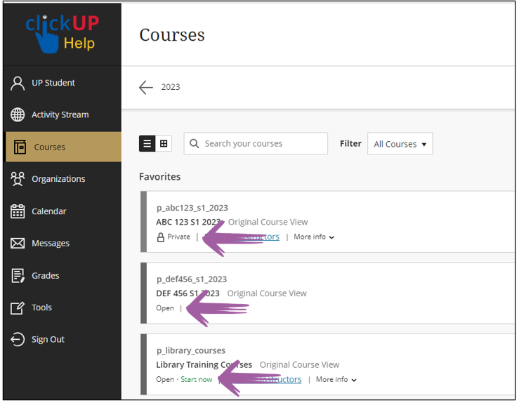 course status indicator