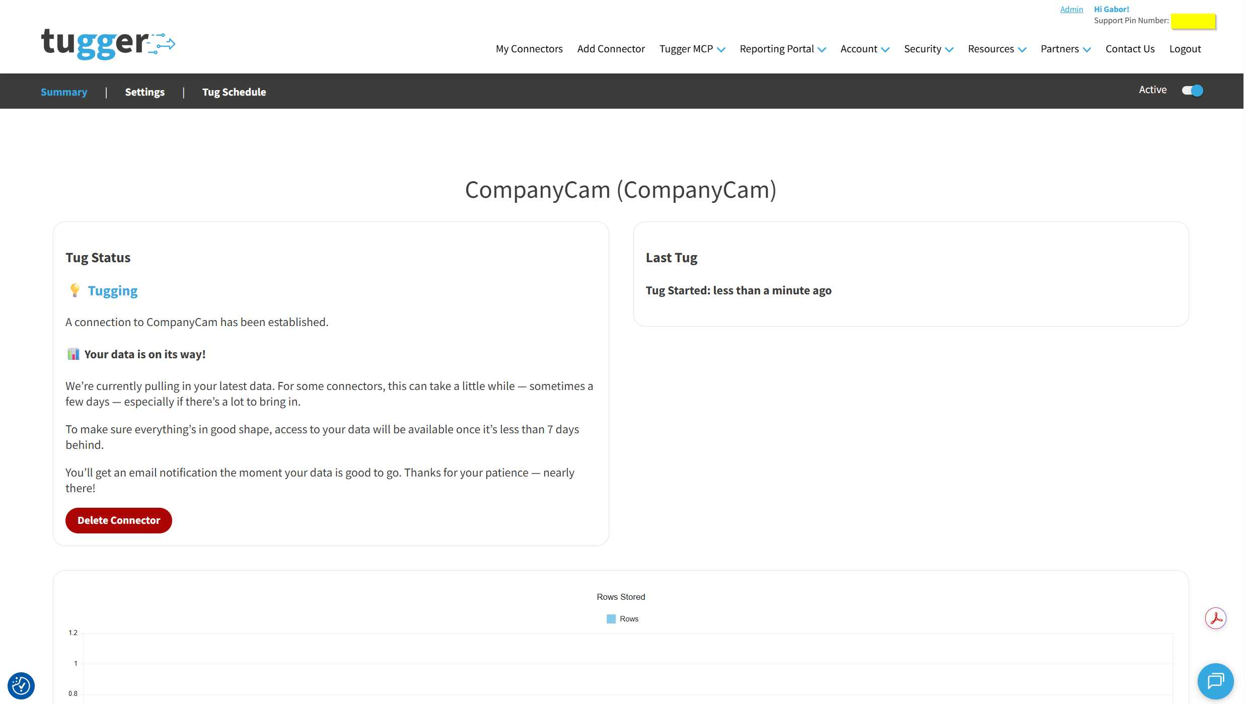 Screenshot: Summary page showing the first CompanyCam sync in progress