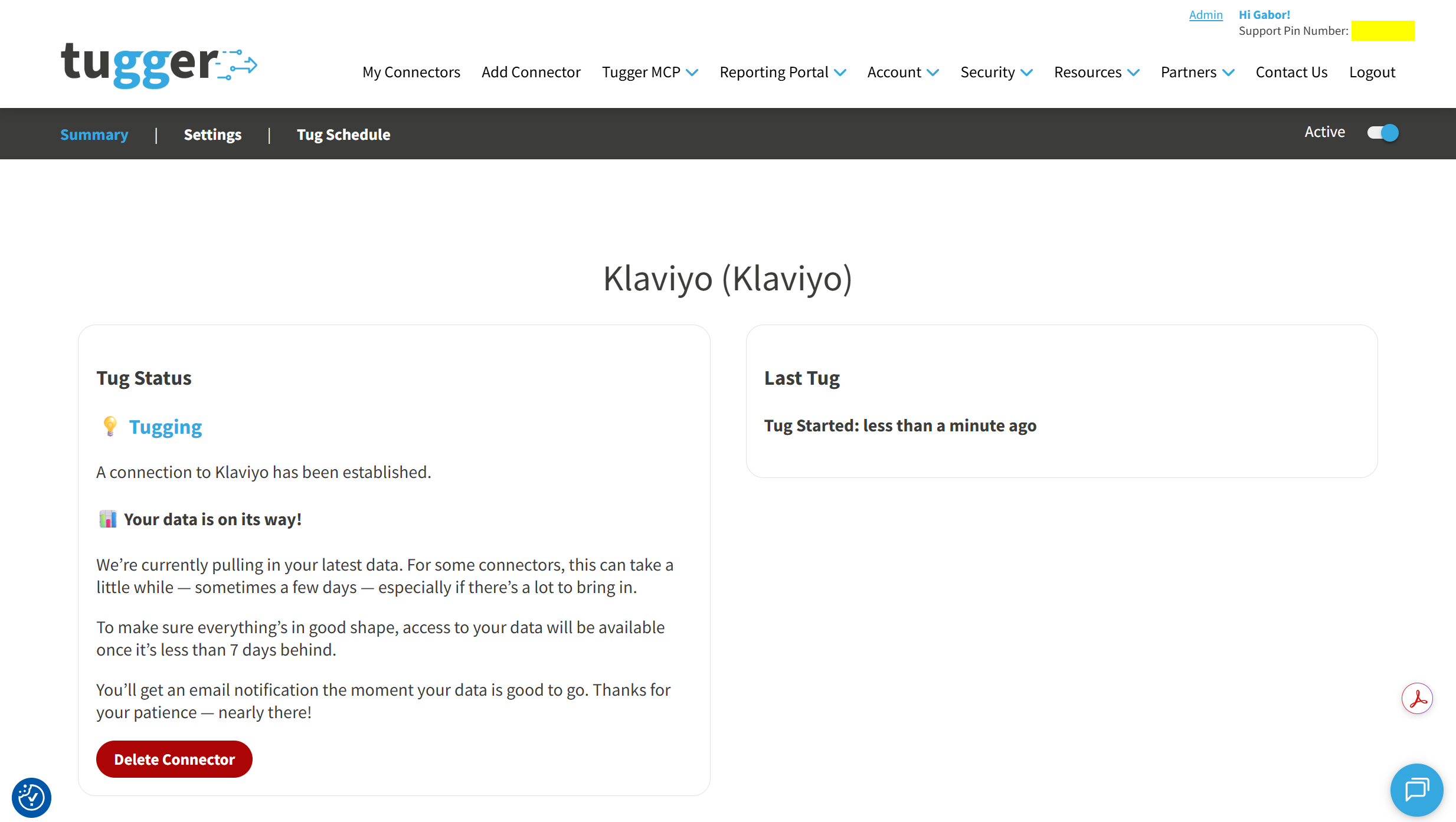 Screenshot: Summary page showing the first sync in progress