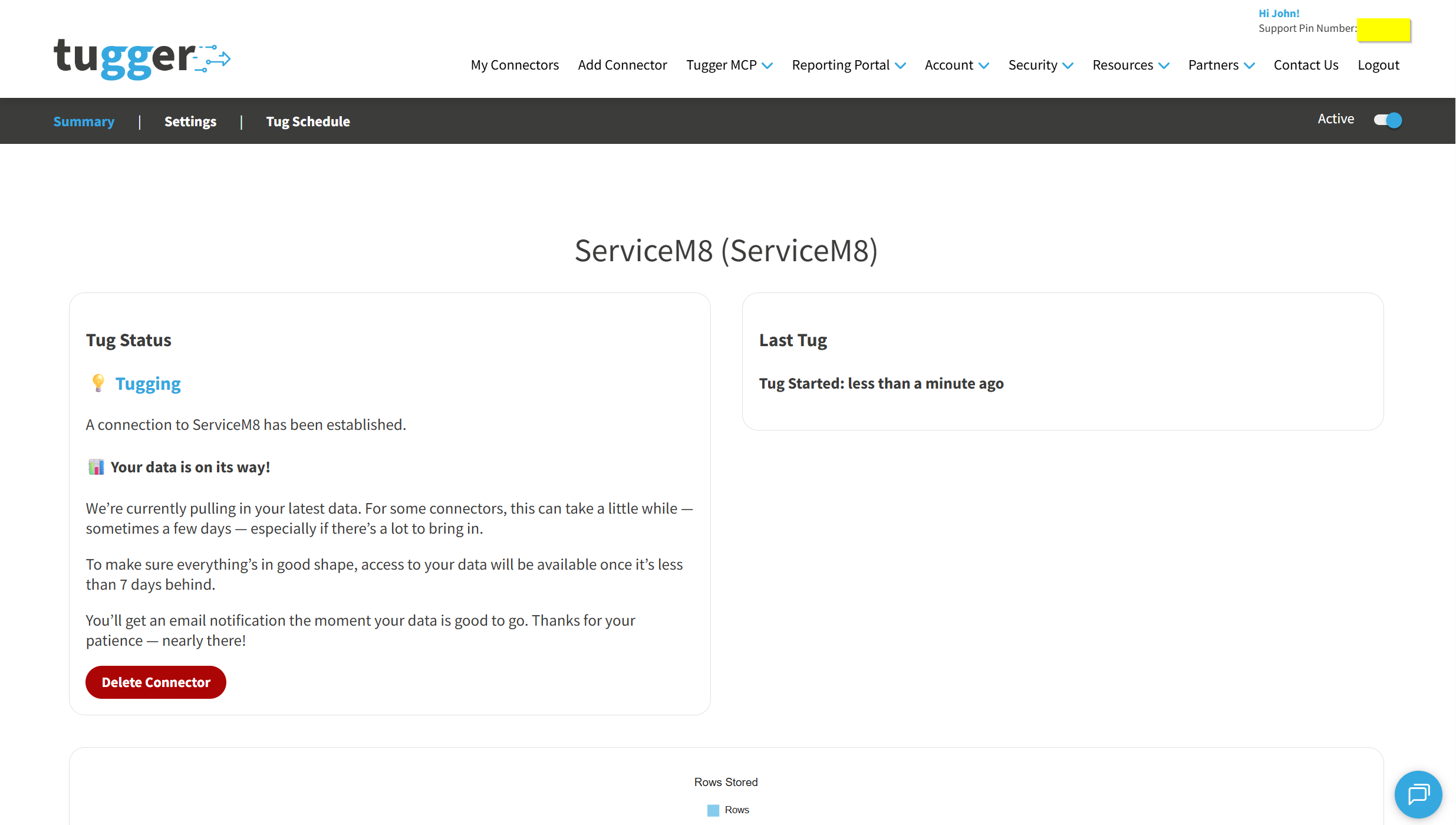 Screenshot: Summary page showing first sync in progress