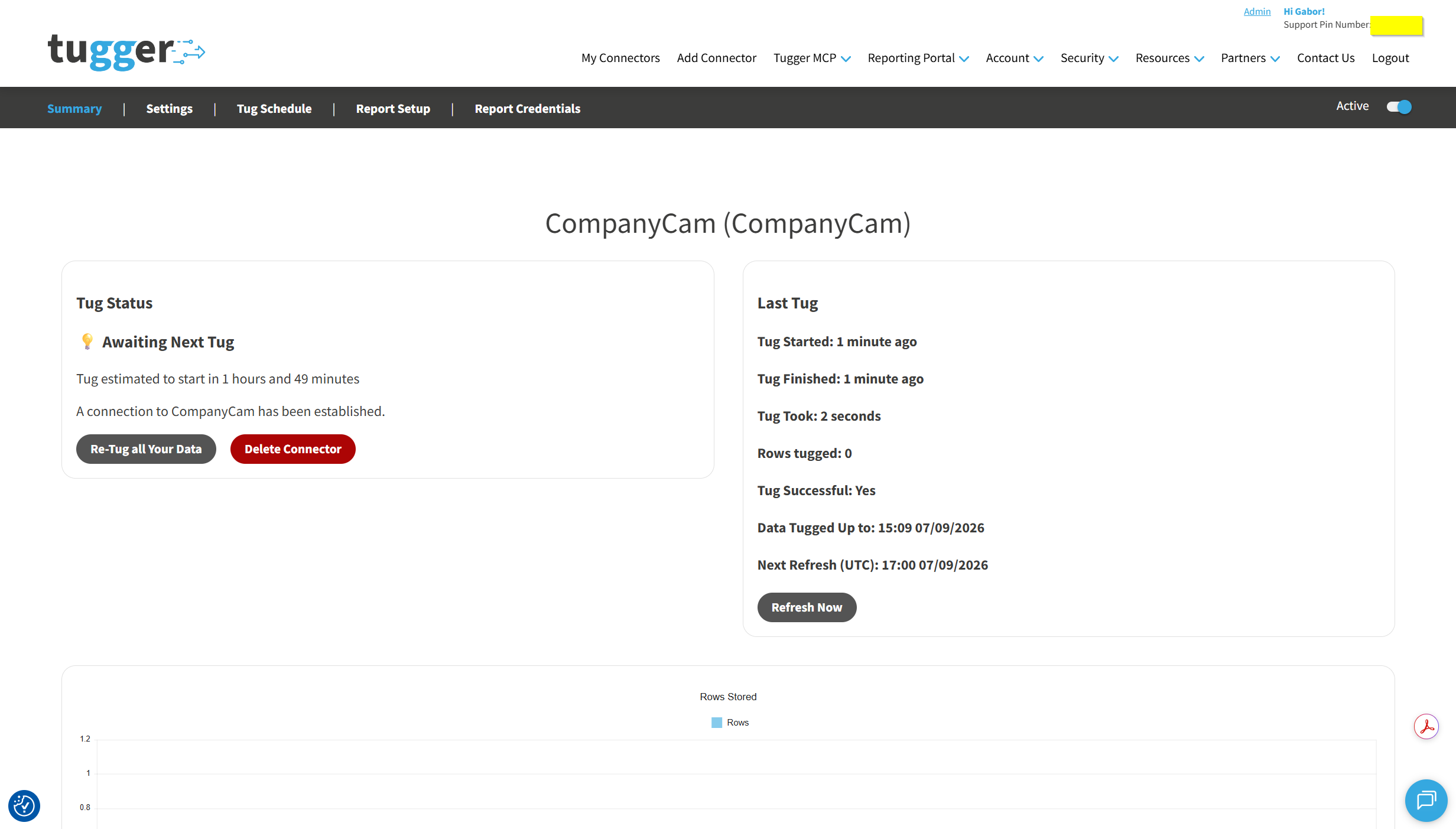Screenshot: Summary page showing a completed CompanyCam sync with the data-to date