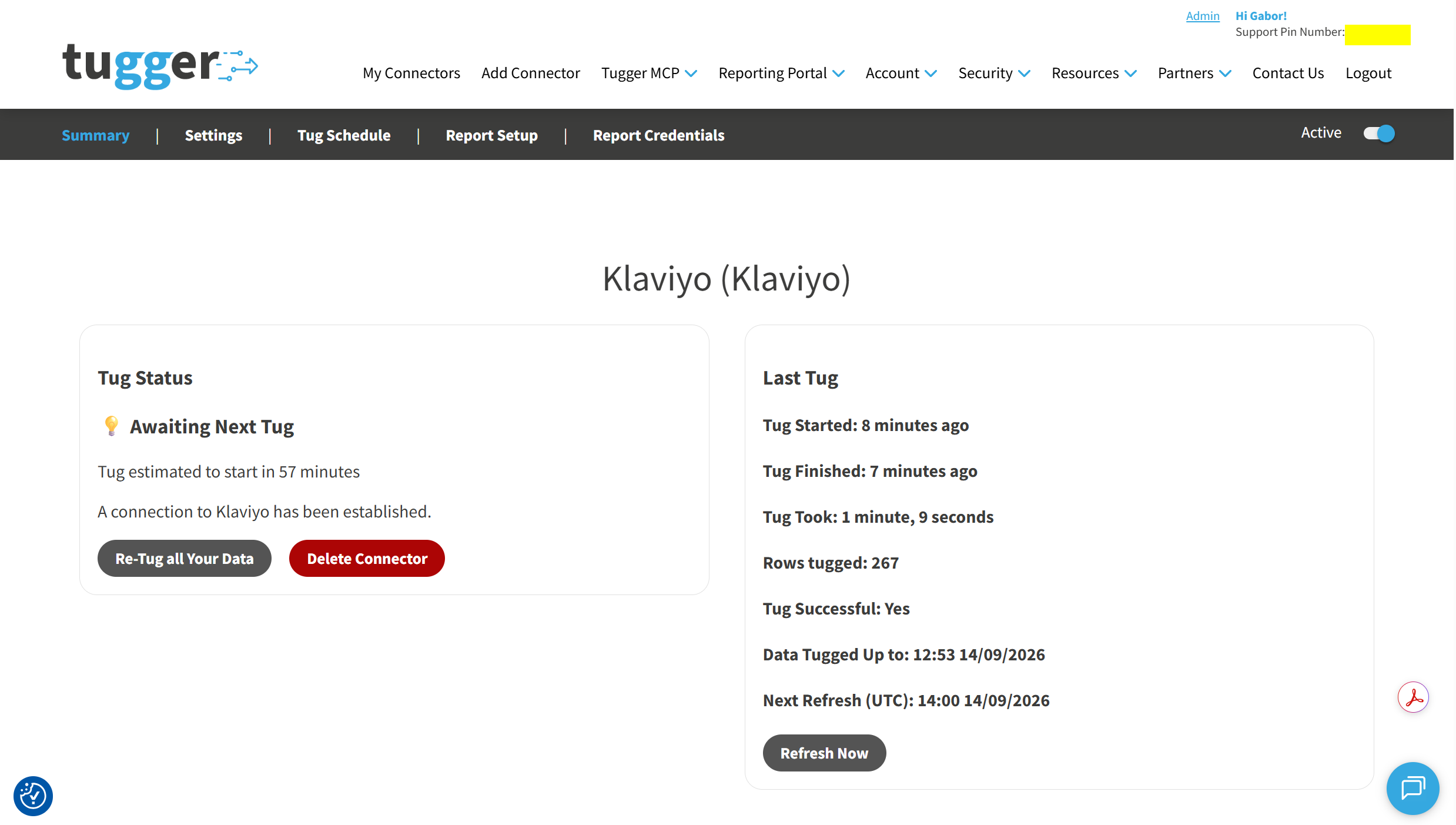 Screenshot: Summary page showing the completed sync with the data-to date