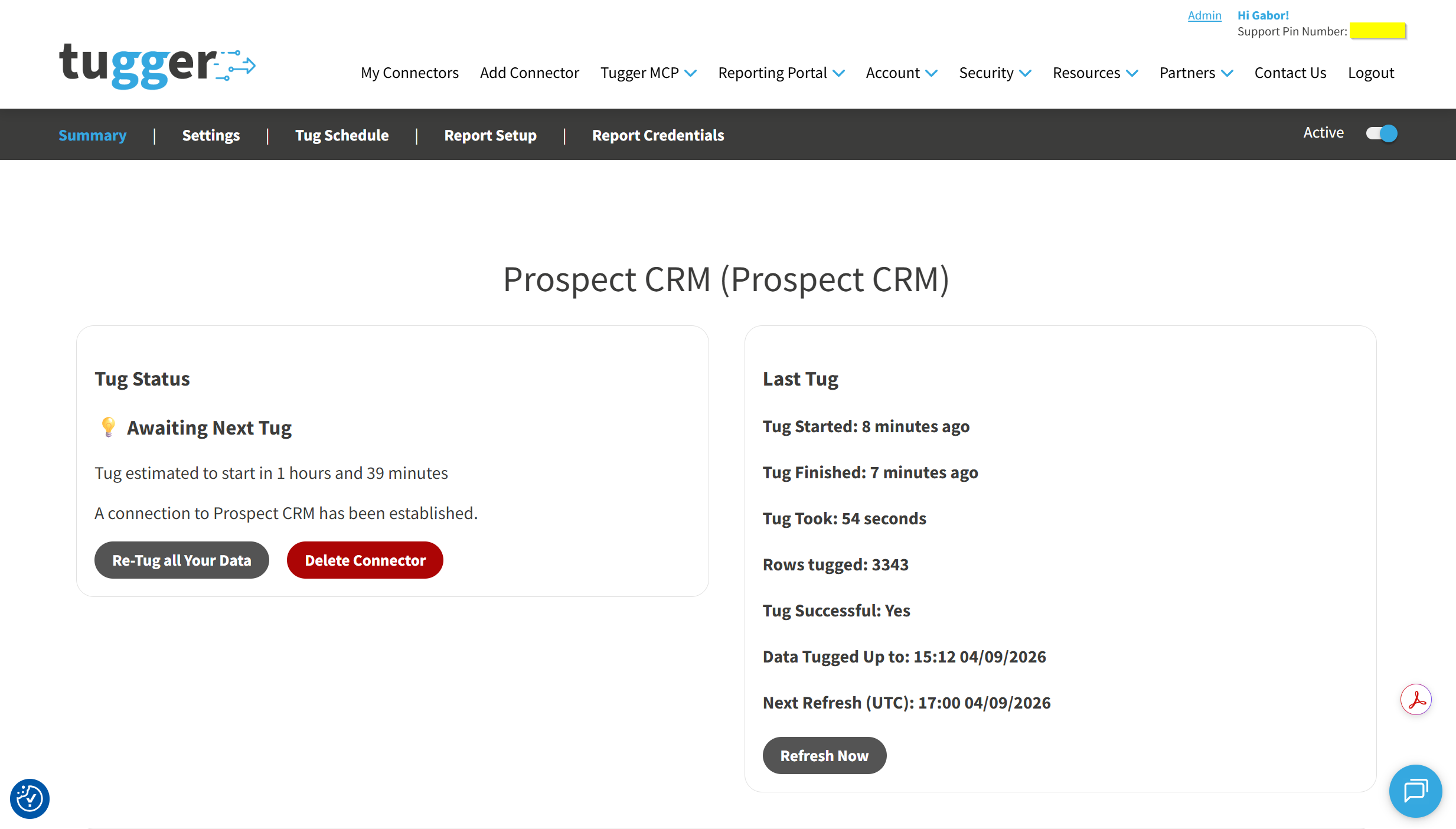 Screenshot: Summary page showing the completed sync with the data-to date