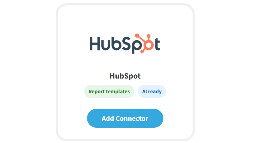Screenshot: Add Connector screen with HubSpot highlighted