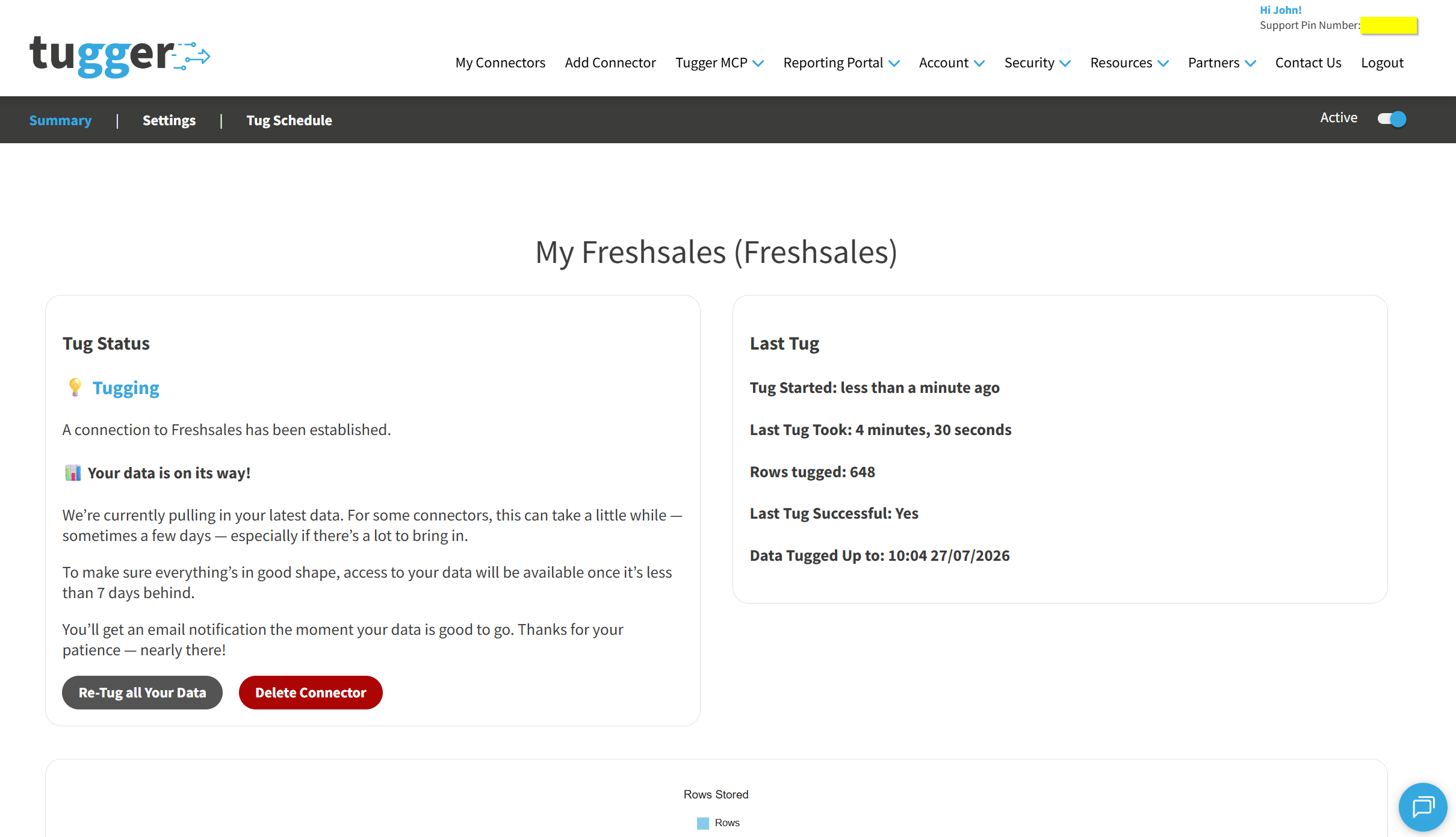 Screenshot: Summary page showing the first sync in progress
