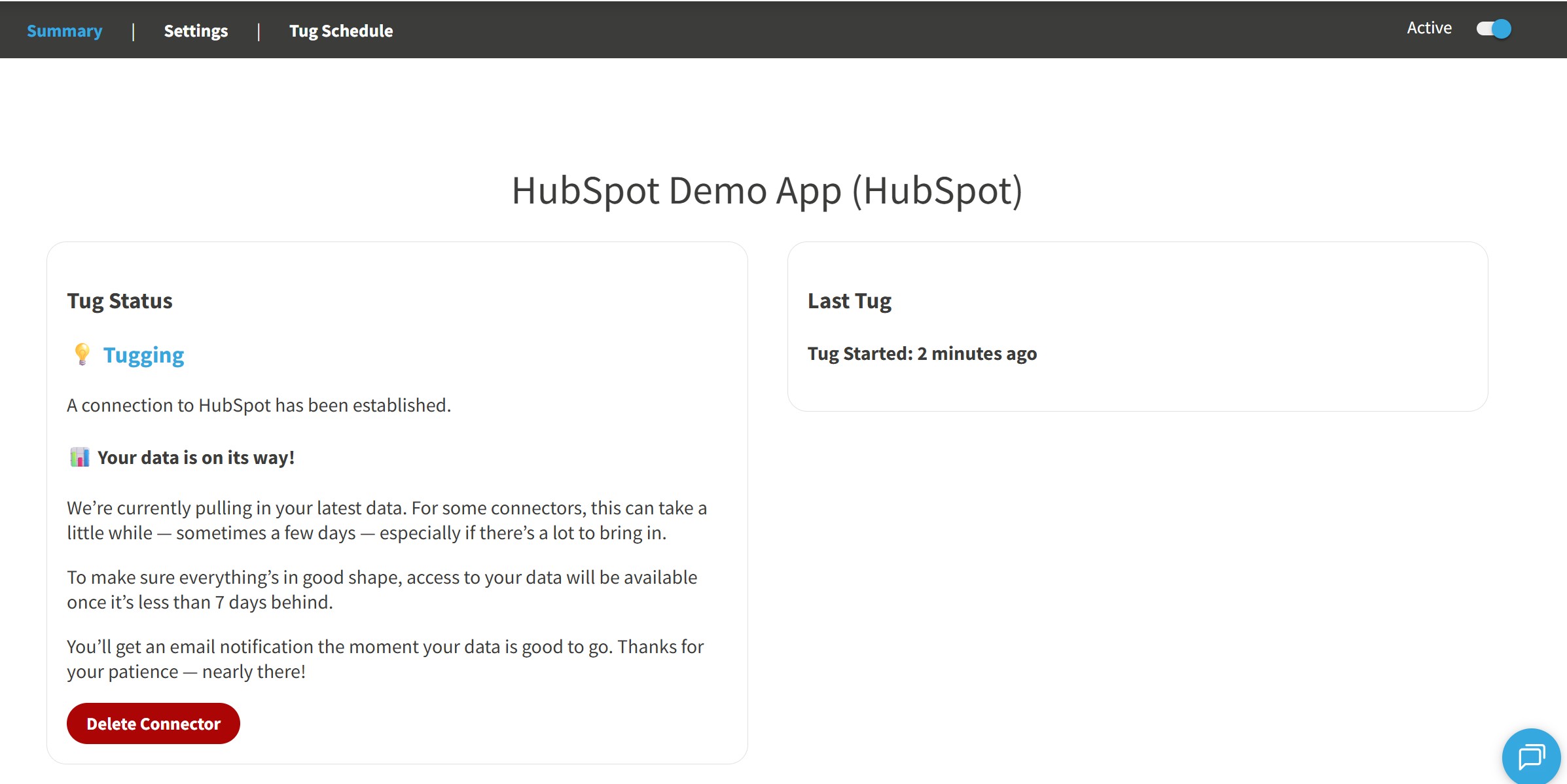 Screenshot: Summary page showing first sync in progress