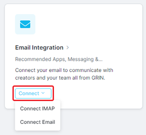 Image of GRIN's Email Integration with the Connect button highlighted