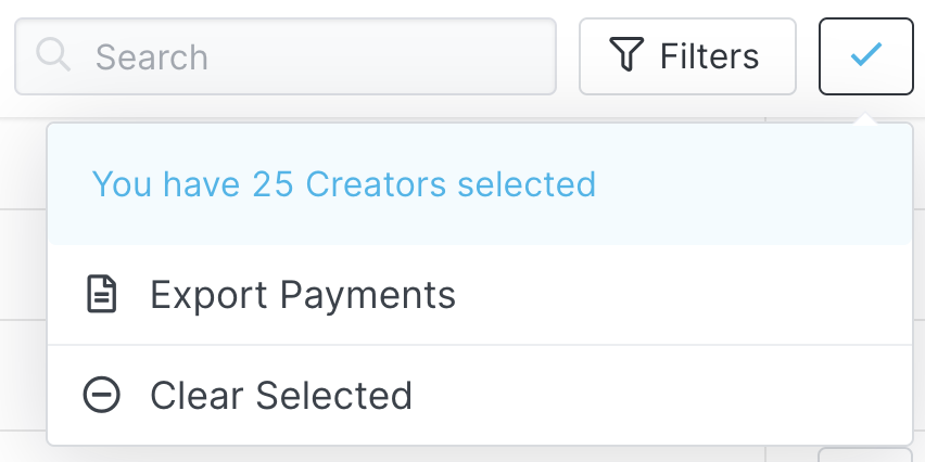 Image of available bulk actions for multiple creators.