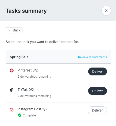 An image of sample tasks that need to be completed from the Tasks summary page