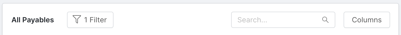 Image of available filtering and search tools for the payments table.