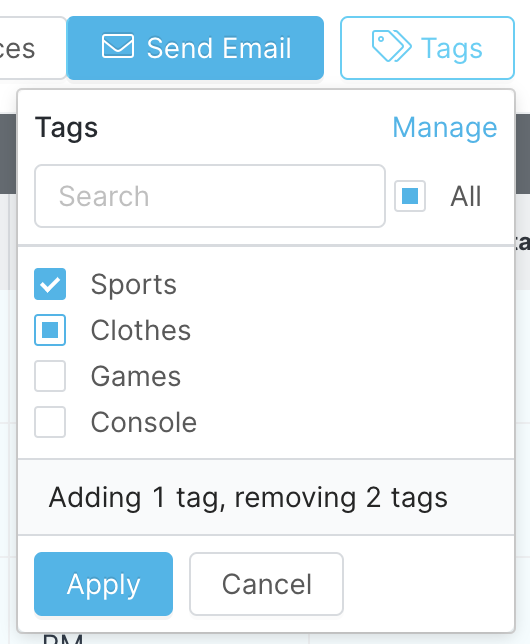 Image of the tag management popover