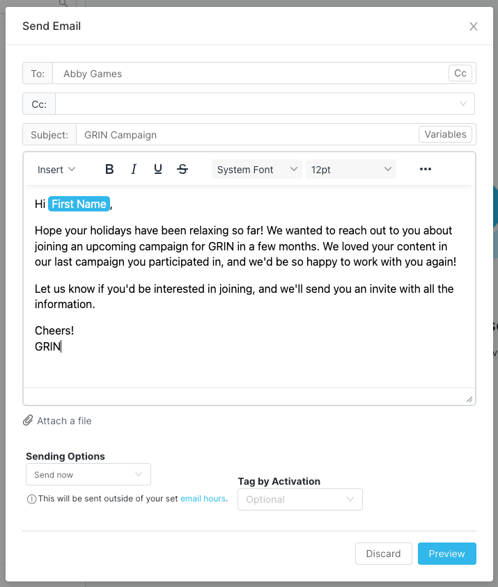 An image of an example email preview.