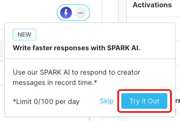 Image of the SPARK AI option selected and the Try it out option highlighted.