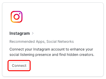 The Instagram integration with the Connect button highlighted